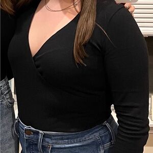 Madewell Black Deep V-Neck Bodysuit